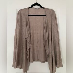 Gerard Darrel Linen Taupe/Gold Open Front Cardigan, Size 1